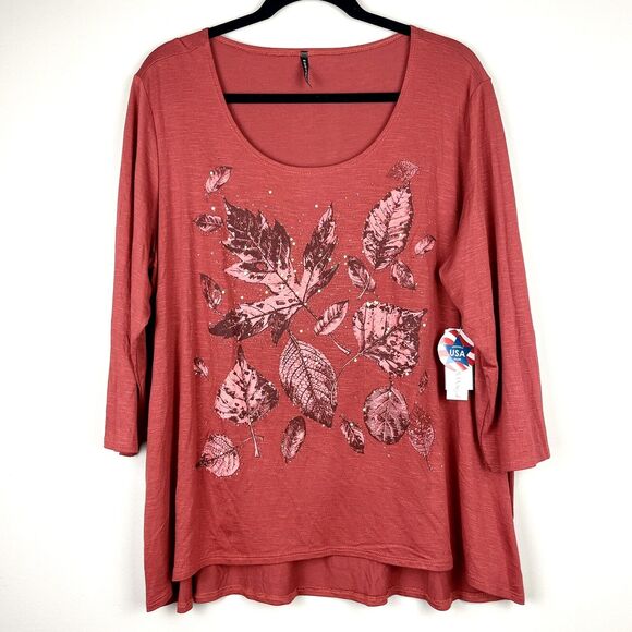 Bleeker & McDougal Red Round-Neck Tunic Top Fall Foilage Sequin Size 2x NWT - Picture 1 of 9